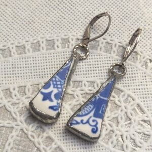 6/$60 Blue China plate artisan OOAK earrings